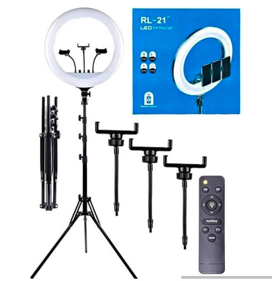 RL-21 LED Ring Light 21 Inch Soft Ring Light for Smartphone, Camera, YouTube, TikTok, Makeup, with Tripod Stand, 3 Smartphone Holders